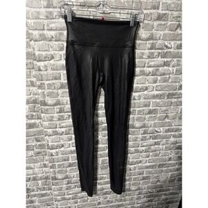 Spanx Faux Leather Leggings Black Pull-On Stretch Shaping Size Small